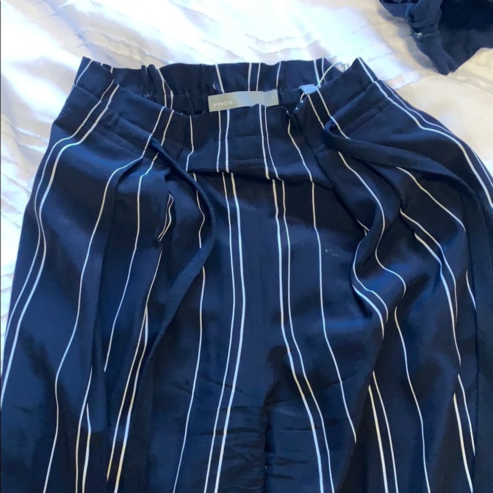 Vince Navy White Striped Silk Pants